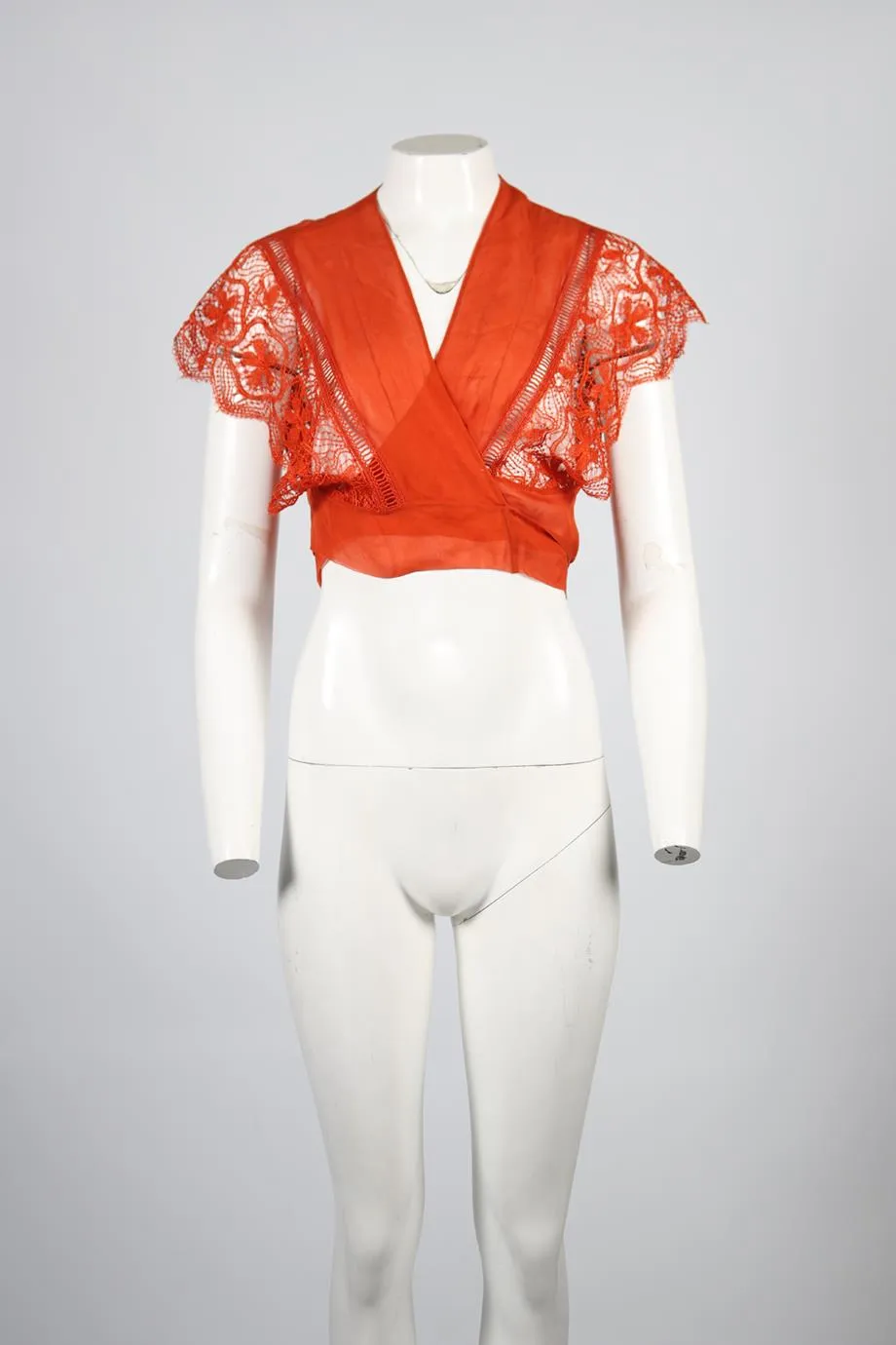 ALBERTA FERRETTI CROPPED LACE AND SILK TOP MEDIUM