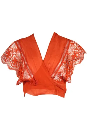 ALBERTA FERRETTI CROPPED LACE AND SILK TOP MEDIUM