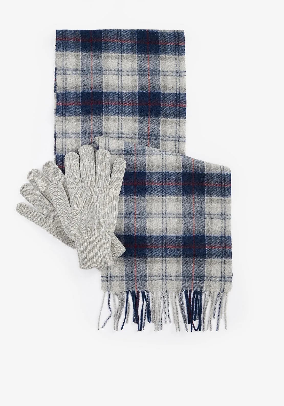 Barbour Tartan Scarf & Glove Gift Set, Grey & Navy