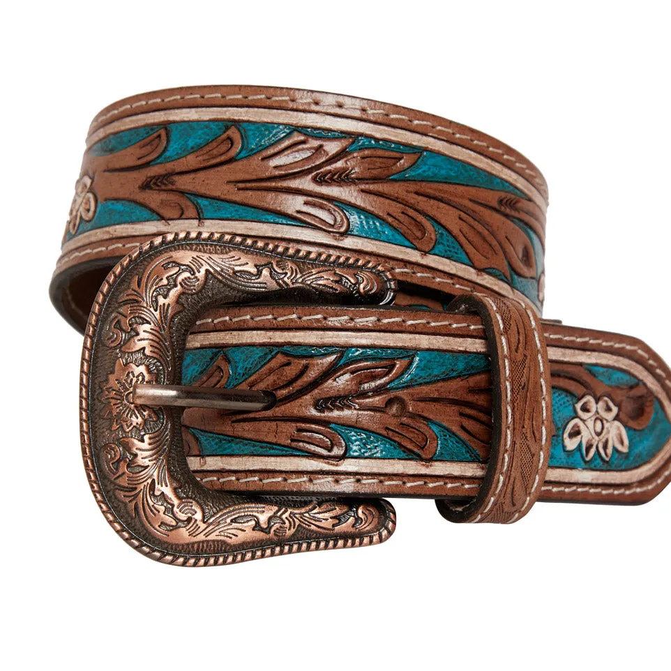 Cobalt Sea Hand-Tooled  Leather Belt