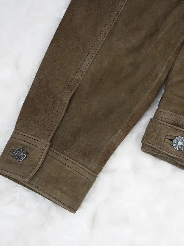 Corey Olive Green Suede Trucker Jacket
