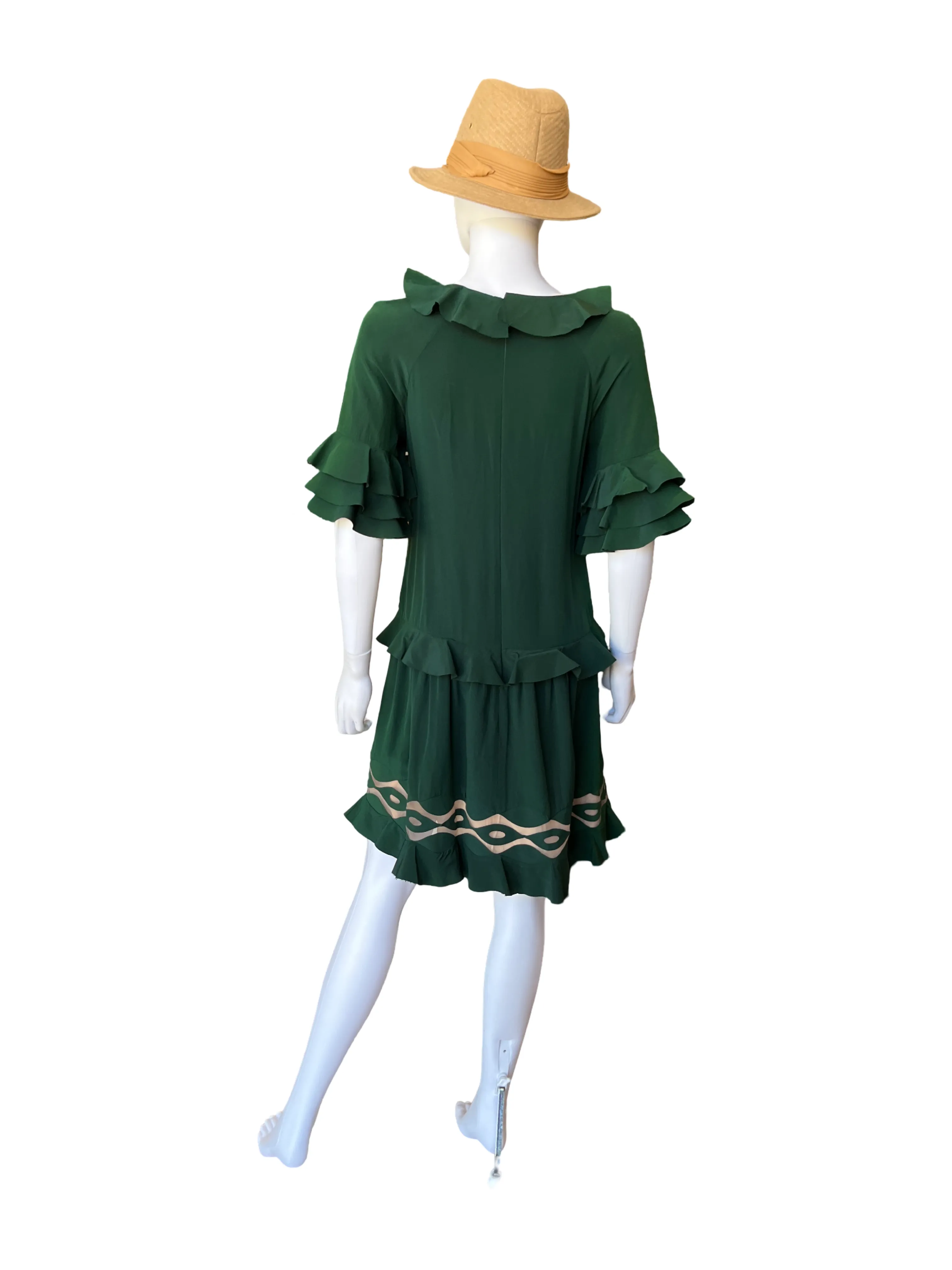 Fendi Silk Derk Emerald Green Midi Dress S 38