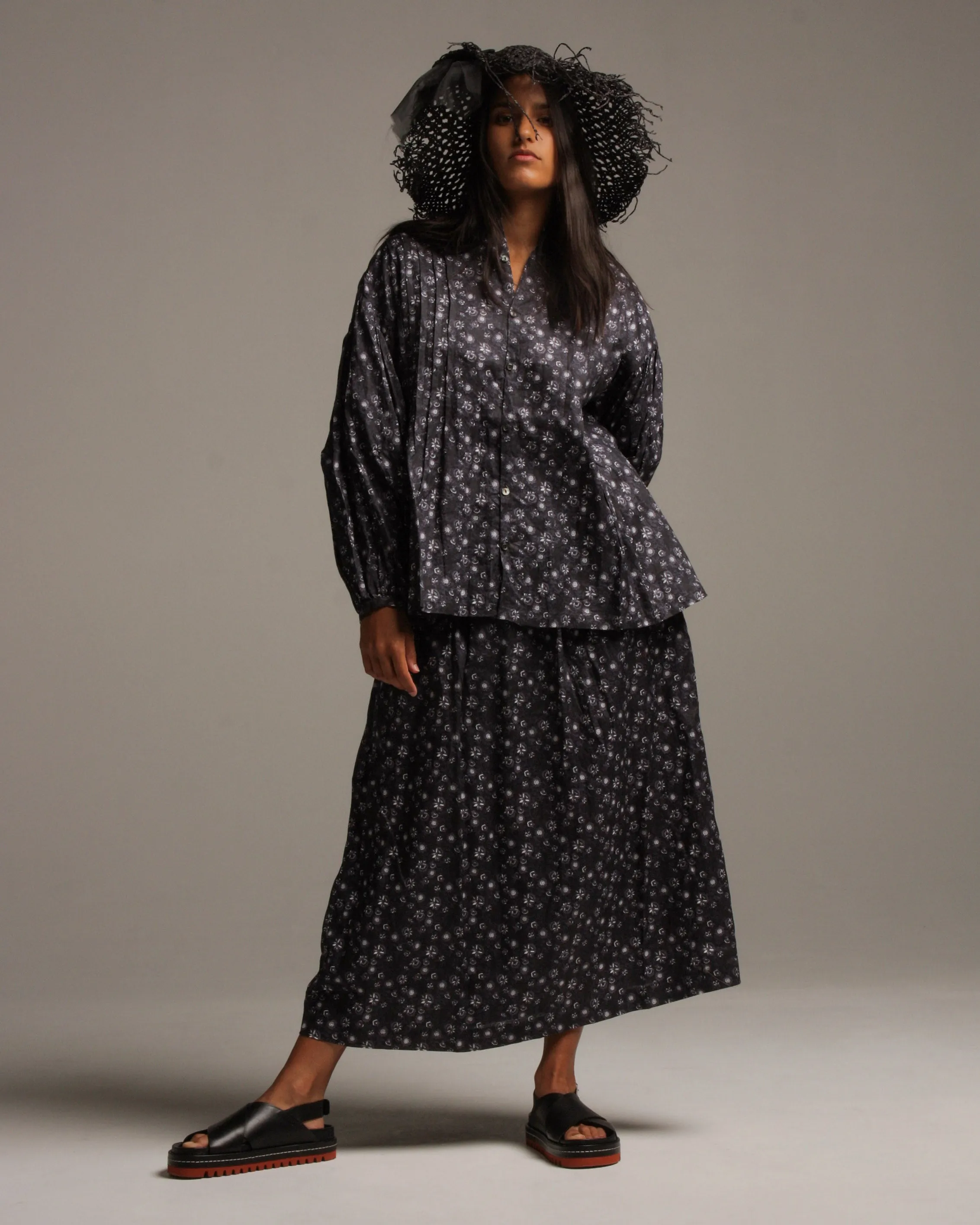Floral Pattern Skirt Charcoal