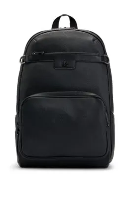 Grained faux-leather backpack with stacked logo trim