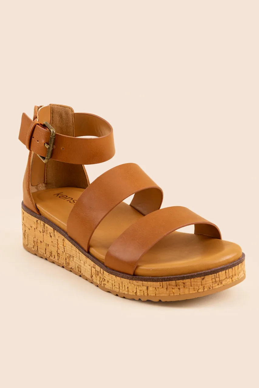 kensie Pamelia Banded Platform Sandals in Cognac