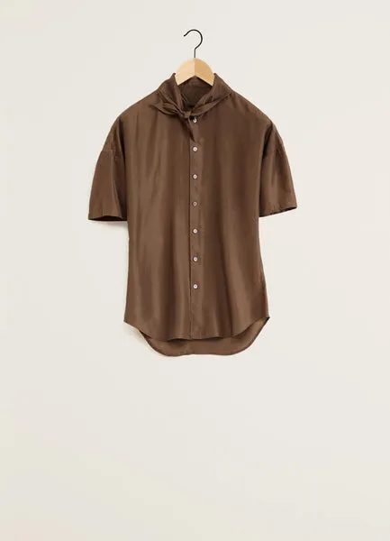 Lemaire  Dark Tobacco SS Fitted Shirt with Scarf