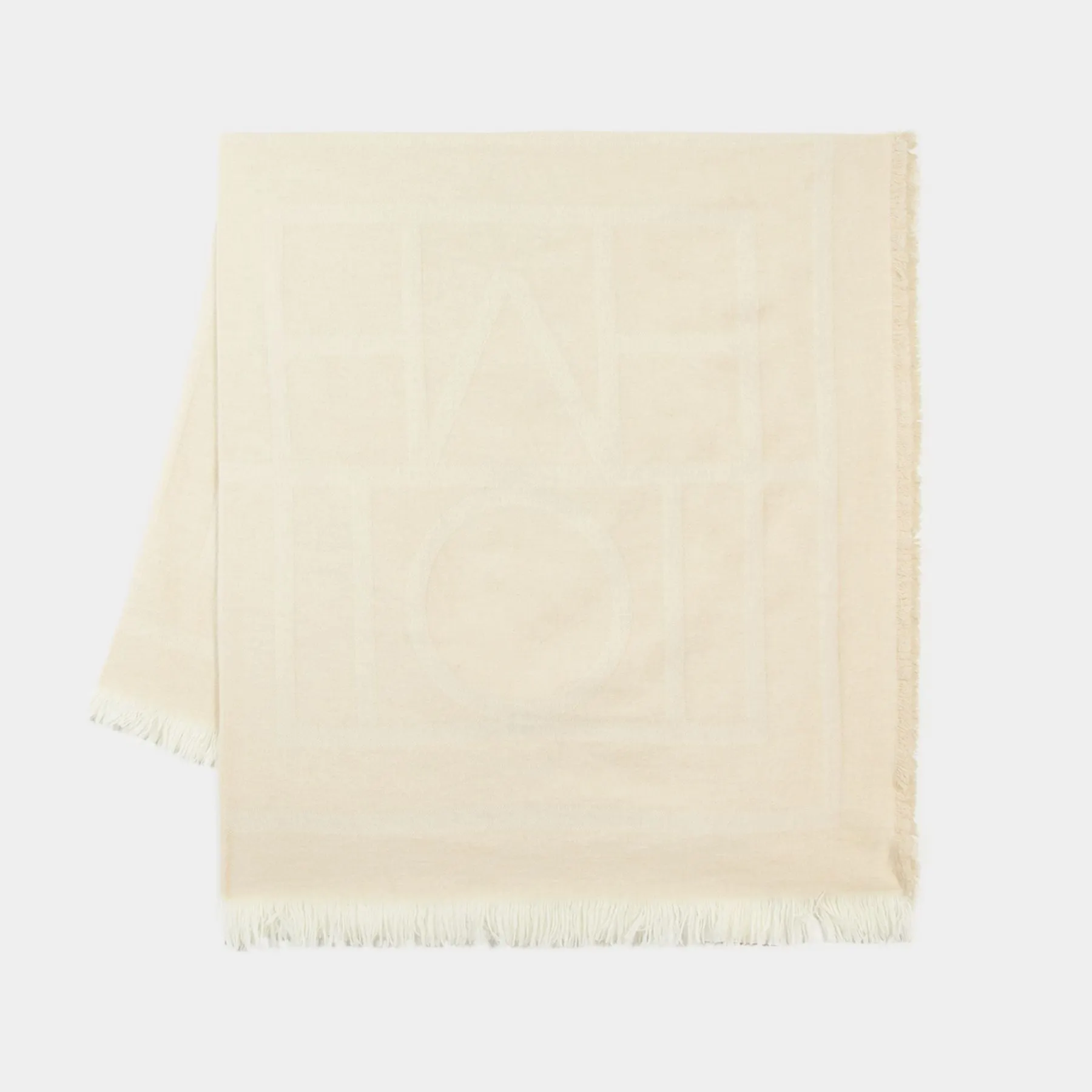 Monogram Scarf - TOTEME - Wool - White Macadamia