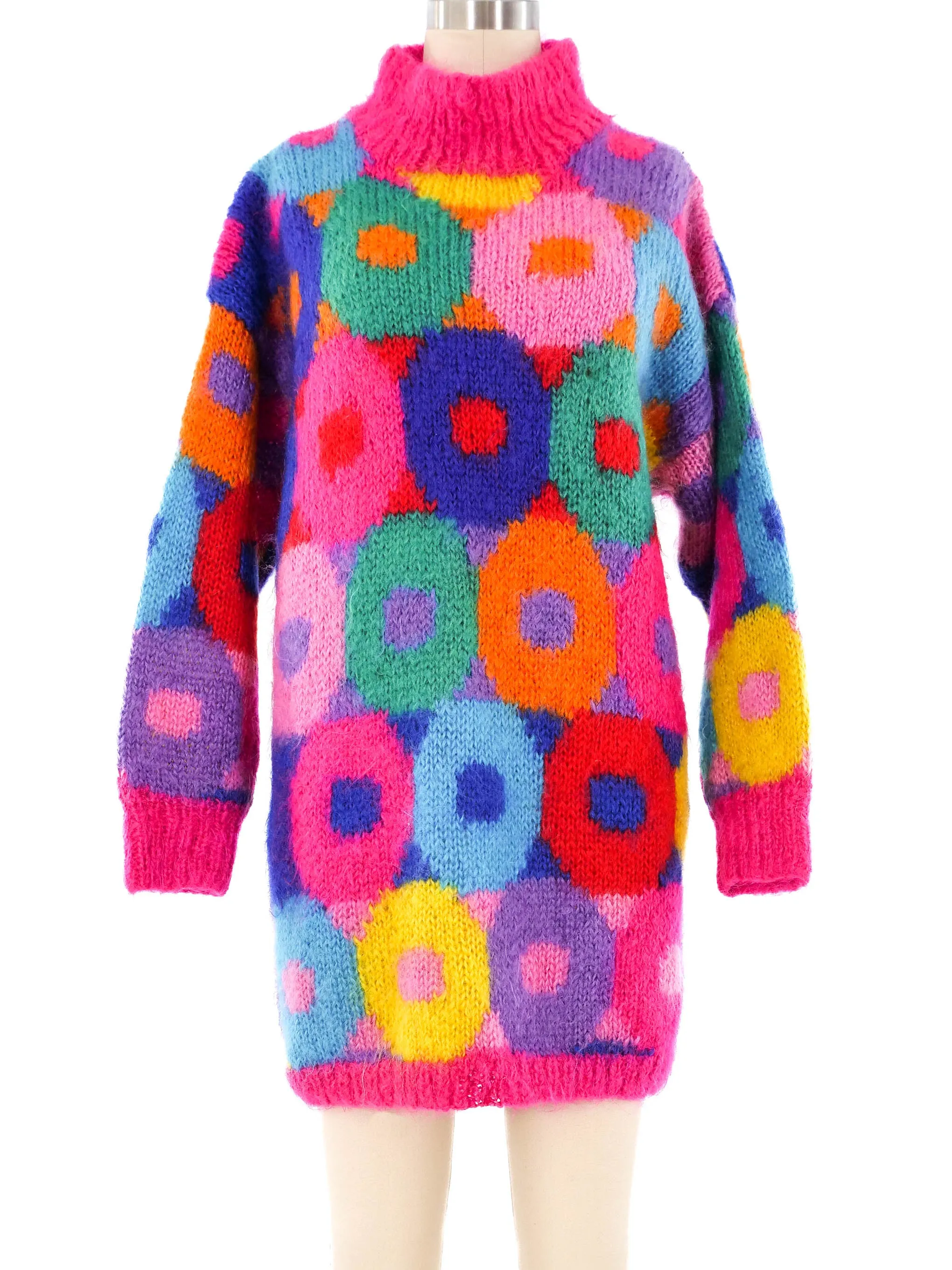 Pink Patterned Mohair Knit Sweater