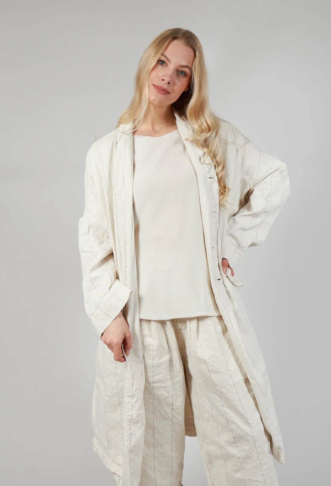 Pinstriped Loose Coat in Natural