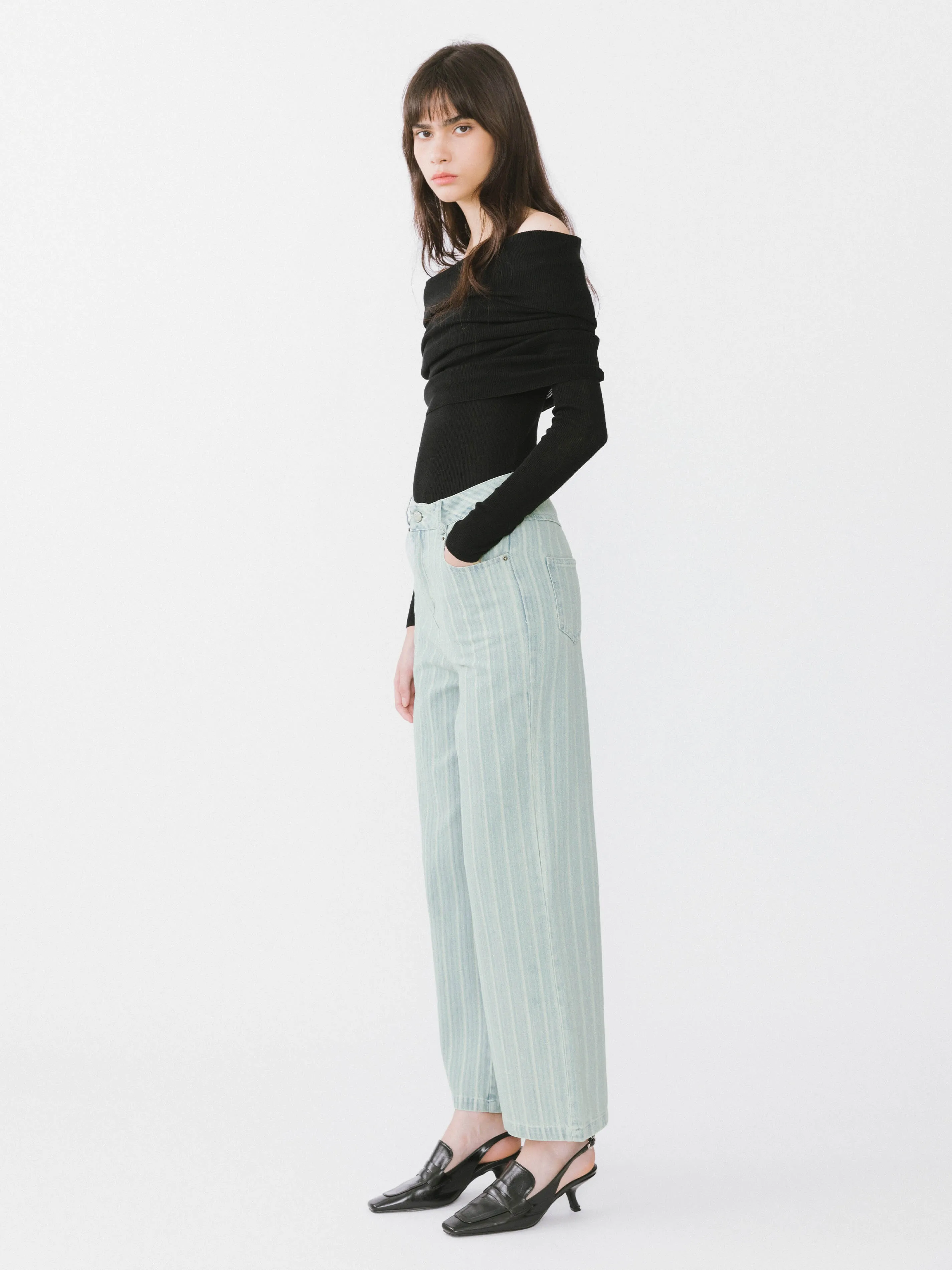 Pinstriped Wide Leg Cropped Jeans