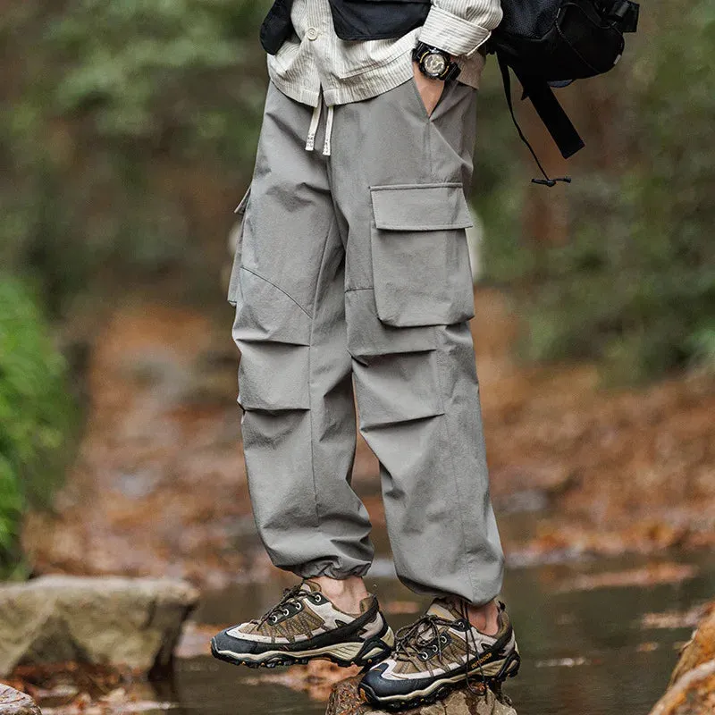 Plain Color Hiking Style Knee Pocket Pants