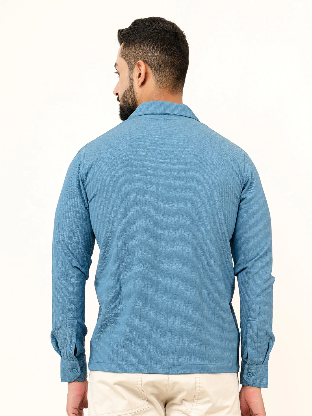 Teal Blue Full Sleeve Popcorn Shirt